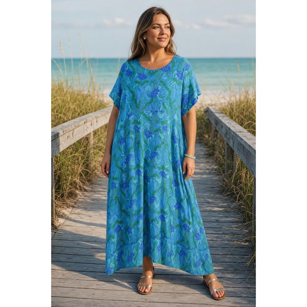 Vintage Rainbow Jo Mermaid Maxi Dress Women's 3XL Blue Green Mermaidcore